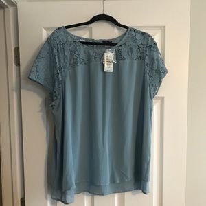 Blue Chiffon Lace Inset Blouse by Torrid